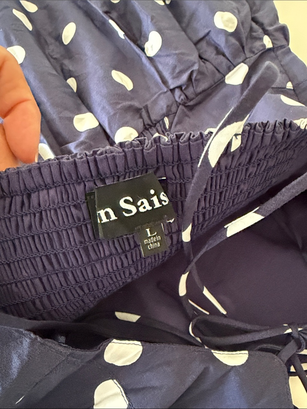 En Saison Navy Large Polka Dot Spaghetti Strap Sundress L - Picture 6 of 6